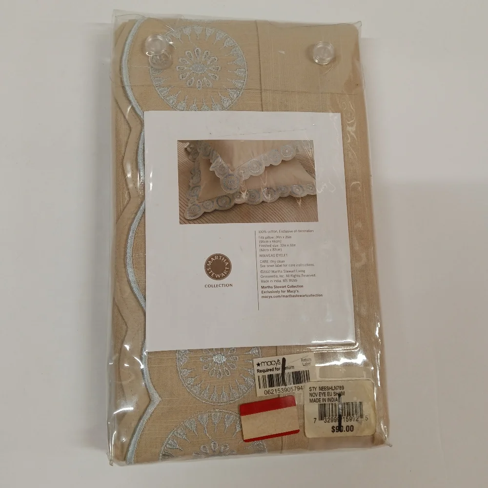 Martha Stewart Fine Linens Embroidered Euro Sham SINGLE 26